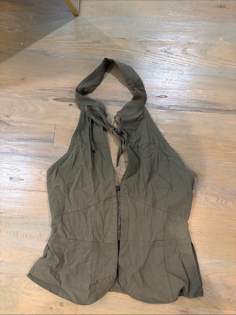 Olive Halter Button-Front Vest